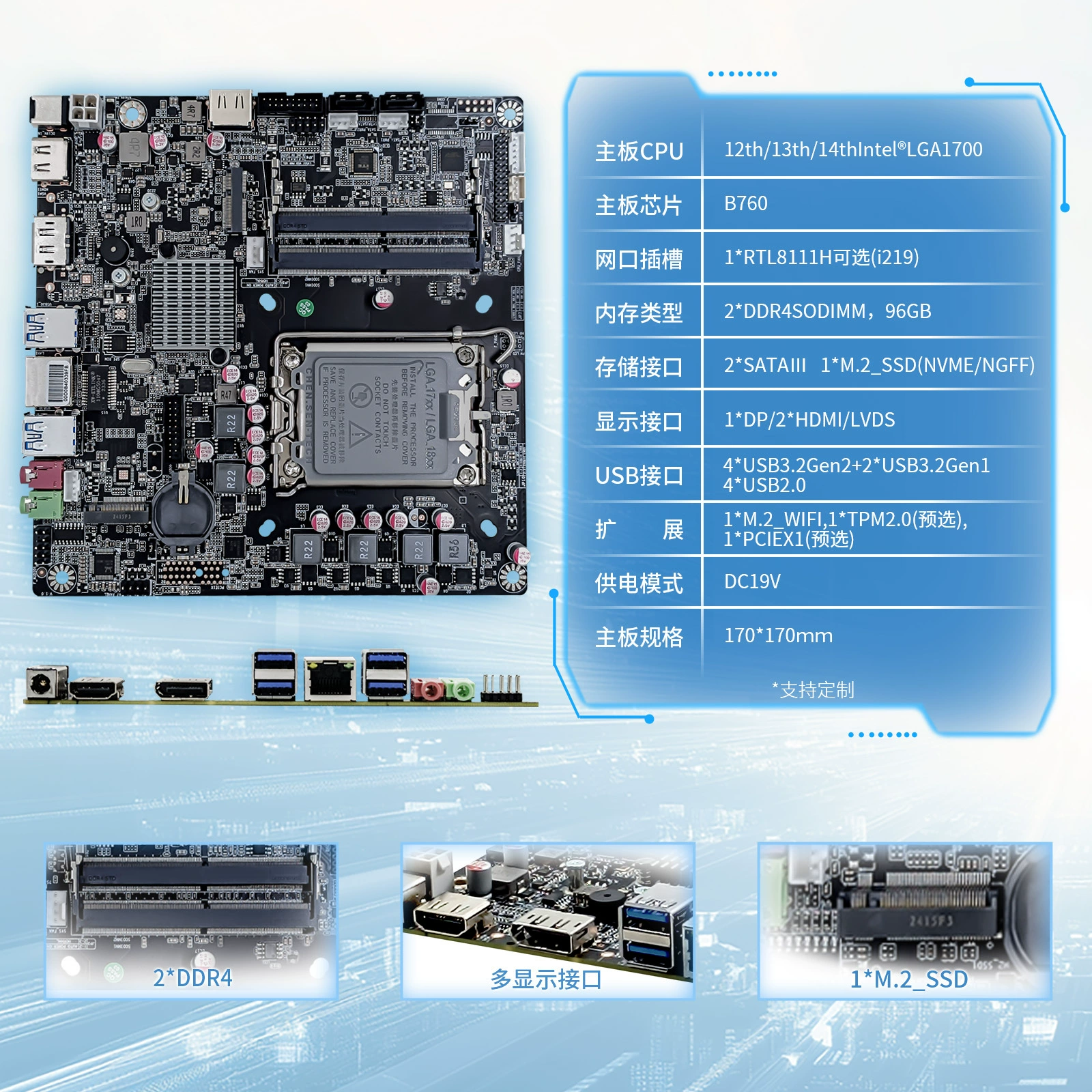 Материнская плата ITX мини все-в-одном с несколькими дисплеями W-M6D4-B760 (微特迈)