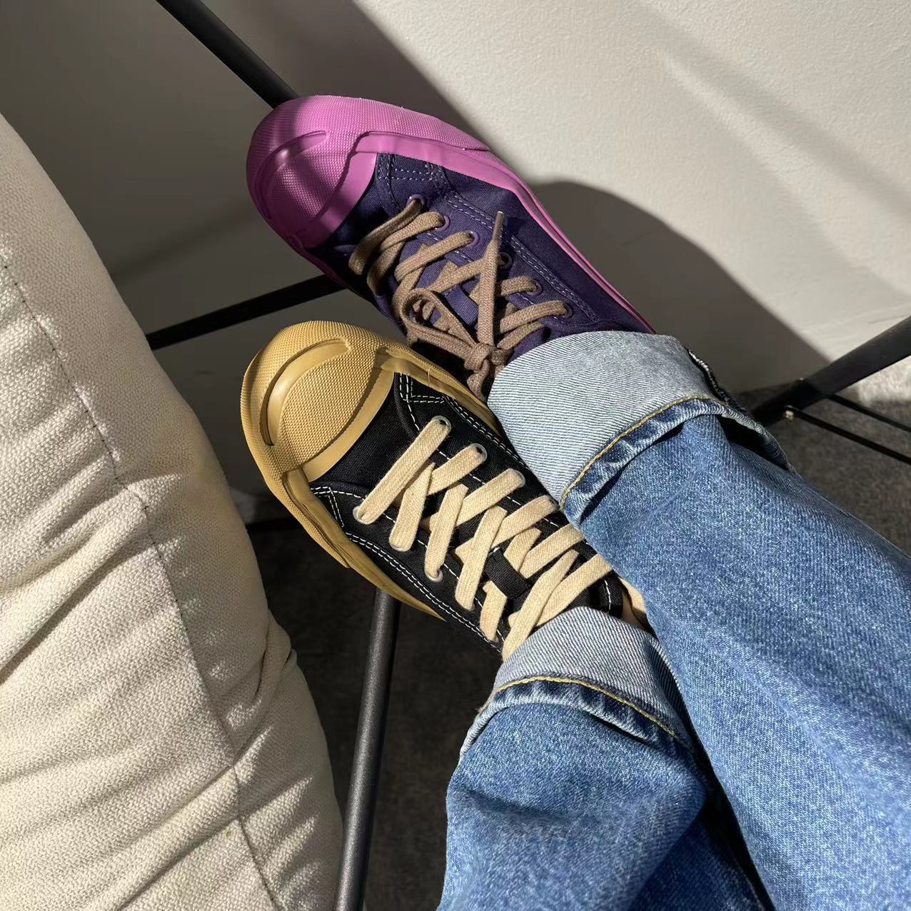 新款日系久留米冈山硫化帆布鞋女多色开口笑平底休闲百搭小白鞋潮