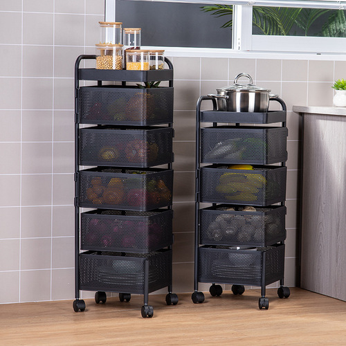 Kitchen vegetable rotating shelf, floor-standing multi-layer square household vegetable basket fruit and vegetable storage rack factory