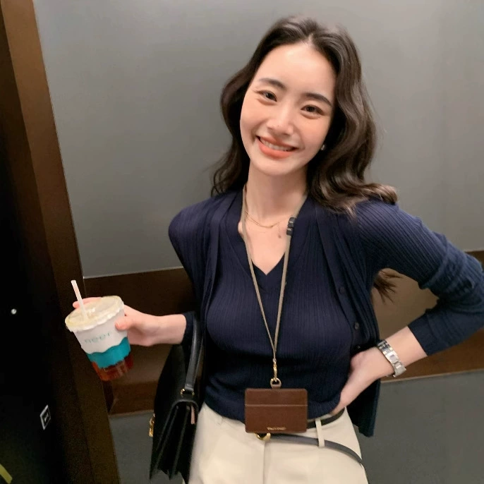 港米服饰气质简约摩登亚麻棉针织开衫背心薄款罩衫修身显瘦纯色女