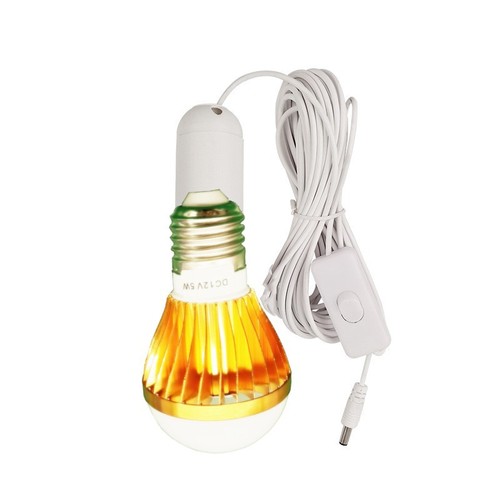 Bulb with 3-meter DC cord, 12V 5W E27 screw base bulb, compatible with solar controller small system light bulb