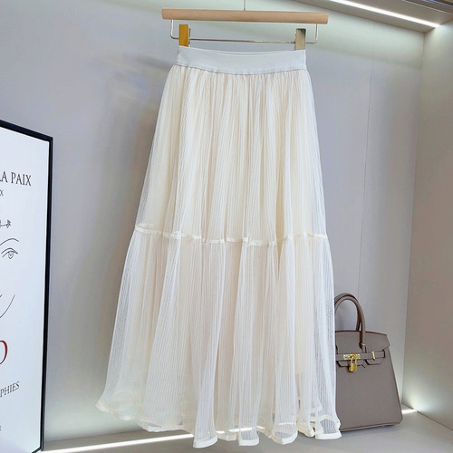 Moonlight Sheer Skirt, Pleated A-line High-Waist Maxi Skirt, Summer Slimming Large Swing Fairy Medium-Length Net Skirt