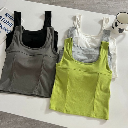 Korean style all-match summer square collar wide shoulder vest new style with chest pad for inner wear and outer wear sleeveless bottoming solid color top for women