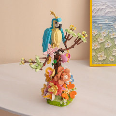 Compatible with LEGO bird building blocks Parrot flower for boys and girls assembly model trendy collectible realistic flower home creative decoration