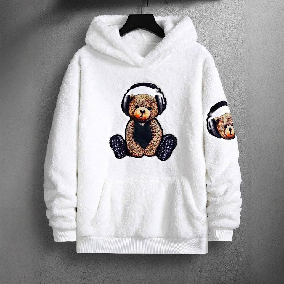 Men's Clothing Hooded Sweatshirt Bear Printed Furry Fashion Brand Jacket_voghion.com