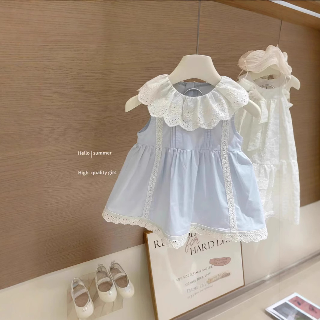 Girl's Summer Pure Cotton Sleeveless Lacy Collar Doll Dress Baby Girl's Western Style Vest dress Children's Princess Dress