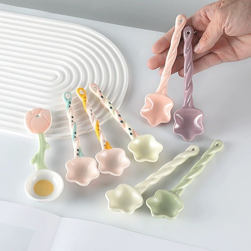 可爱仙女彩色陶瓷勺调羹汤勺家用长柄汤勺搅拌勺甜品米饭勺小勺子