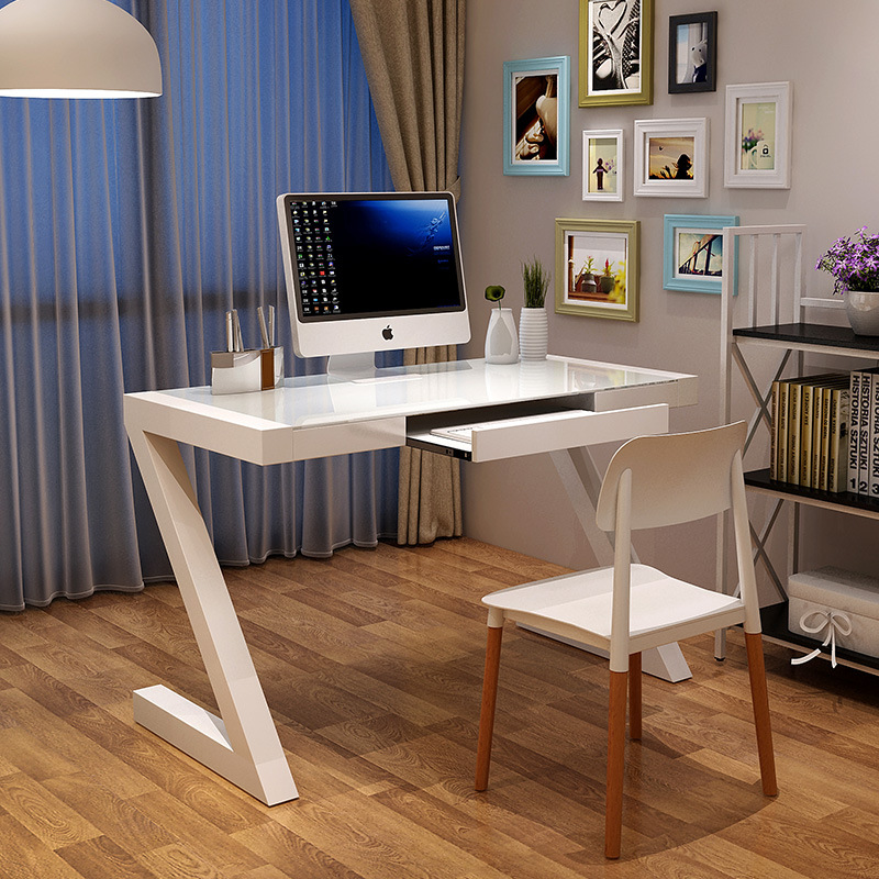 簡約現代鋼化玻璃電腦桌台式家用辦公桌子臥室書桌收納帶抽屜