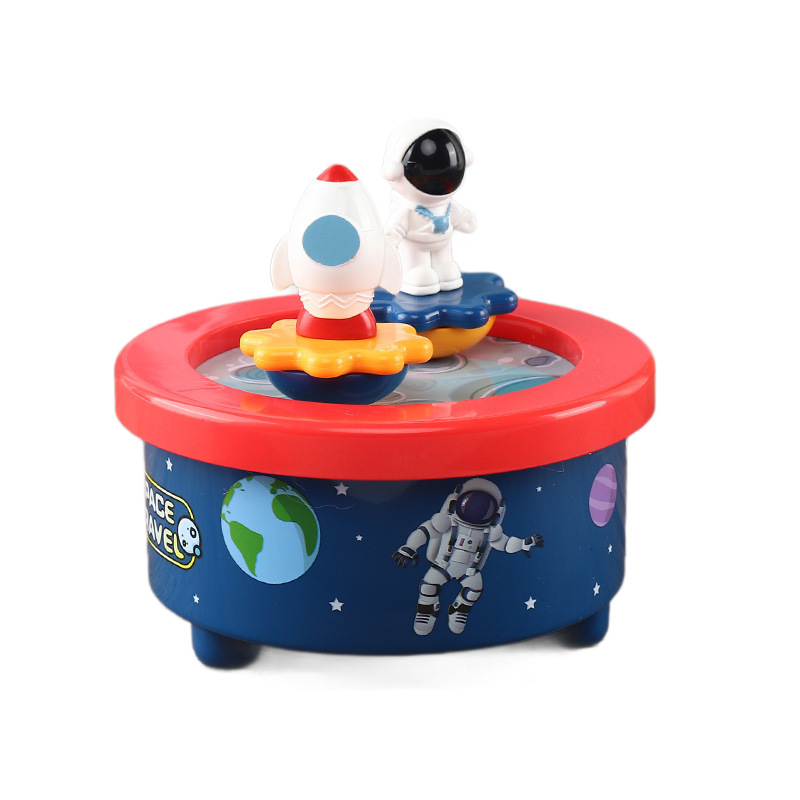 Base naval de dibujos animados amazonos niños caja de música pianos astronautas girando planetas explorando cajas de octeto