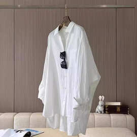 日系亚麻宽松极简风白衬衫女夏季新款宽松文艺范男友风叠穿上衣