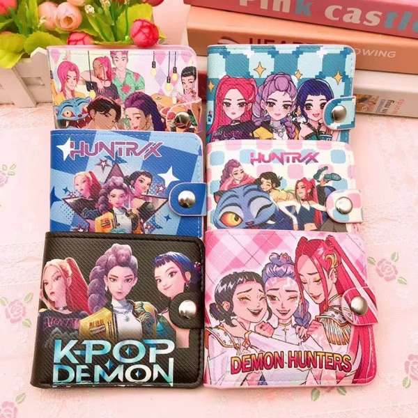Cross-Border New K-Pop Demon Hunter Girls' Wallet Cartoon Children's Short Wallet 80% off Button Wallet Coin Purse Money Clip