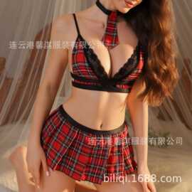 馨淇跨境外贸欧美新款情趣内衣性感女角色扮演格子JK装情趣套装