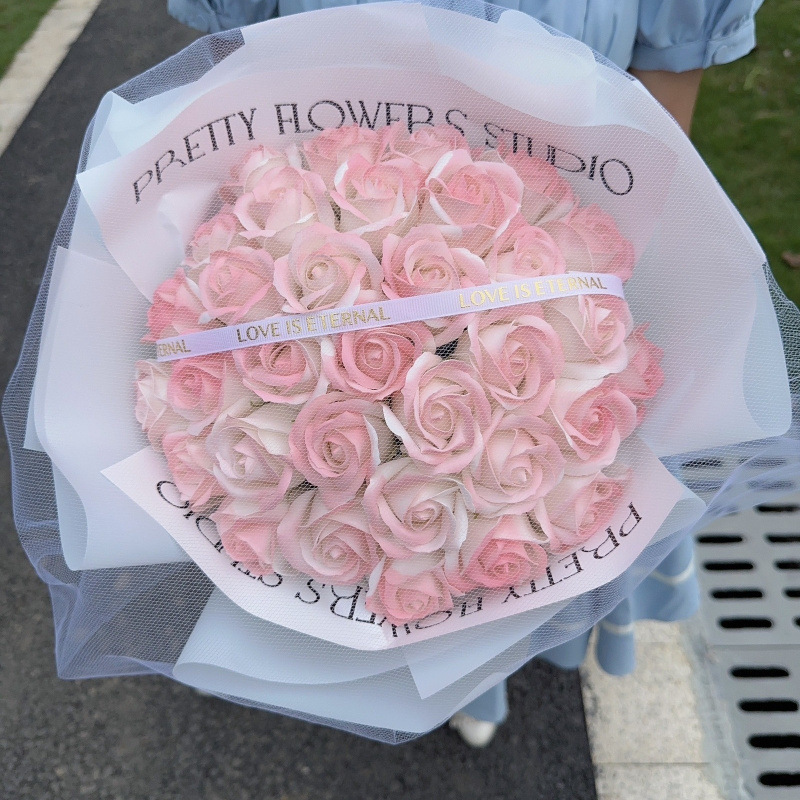 生日送女生大束碎冰蓝玫瑰黑骑士花束仿真香皂花闺蜜妈妈|undefined