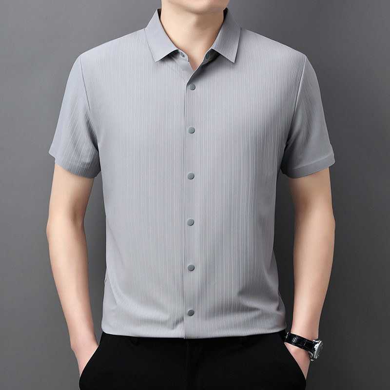 2025 new summer jacquard seamless short sleeve shirt men's business casual breathable non-ironing shirt cardigan half sleeve