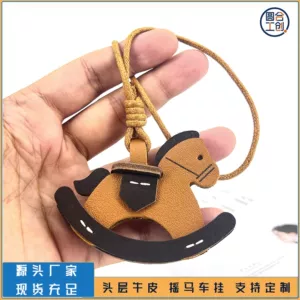 Car Pendant with a High-End Feel, Genuine Leather Pony Pendant, Car Rearview Mirror Ornament, Rocking Horse Creative Bag Pendant Accessory