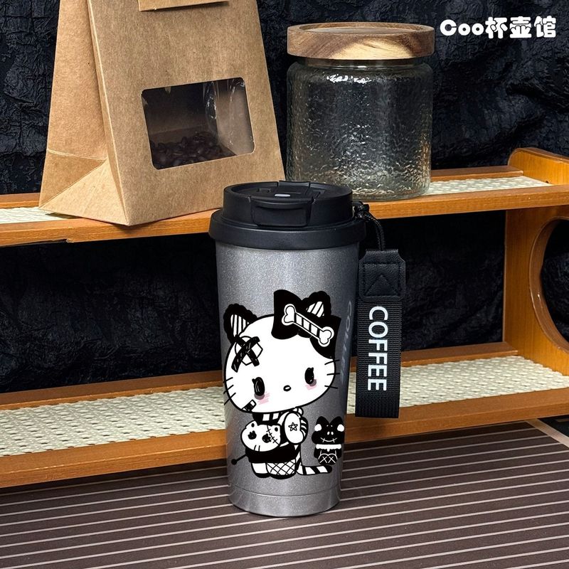kt 猫漫画魔法瓶カップテクスチャシンプルポータブル女の子大容量韓国風日本カップイン大容量蓋付き|undefined