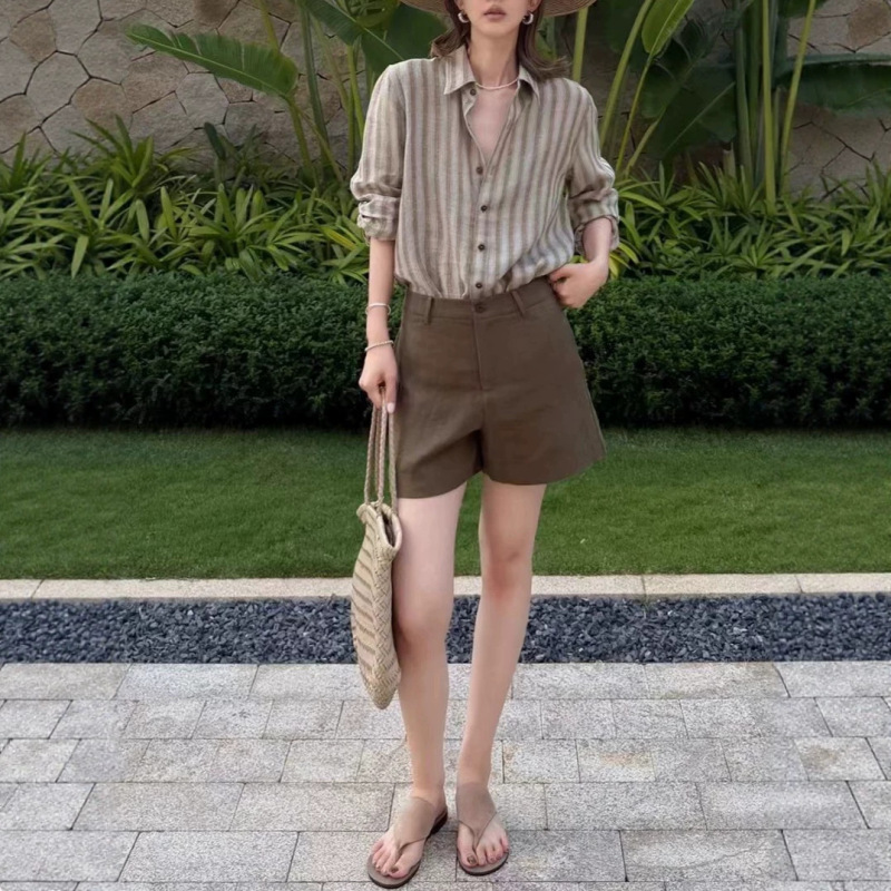 Retro Classic Old Money Style Color-Block Striped Shirt for Women, Summer Sun-Protective Linen Long-Sleeve Cover-Up Shirt, Thin Top Retro Classic Old Money Style Color-Block Striped Shirt for Women, Summer Sun-Protective Linen Long-Sleeve Cover-Up Shirt, Thin Top