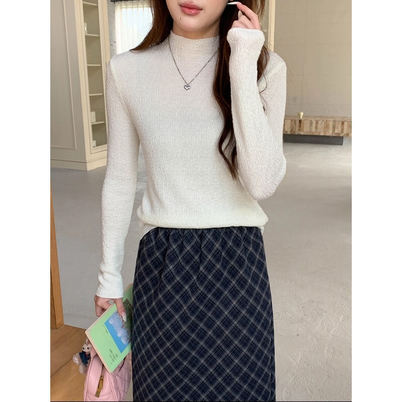 3Th Morning Winter-Friendly Pleated Textured Half-High Collar Knitted Base Shirt Zy3751