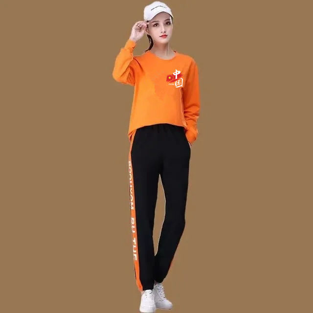 [세트] 리틀 차이니즈 오렌지 스웨트셔츠 + 블랙 팬츠
