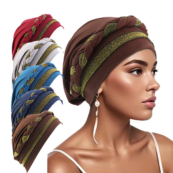 Cross-border handmade braided bright silk turban hat