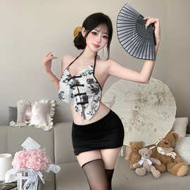 Sexy情趣内衣国潮复古风qqny性感挂脖肚兜火辣包臀裙8434