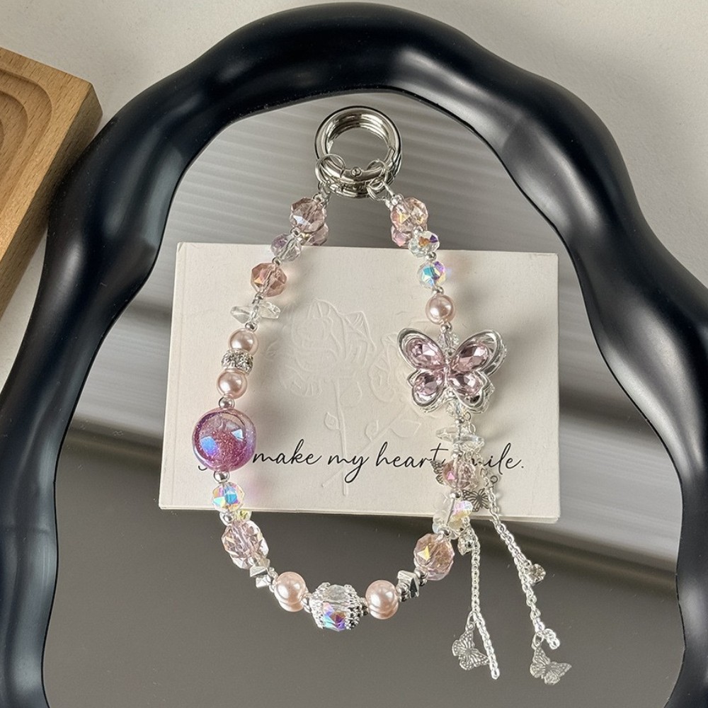 Nuevo estilo coreano de alta calidad perla circón bowknot cuentas de cristal cordón de teléfono móvil colgante de llavero de nailon Ruyi