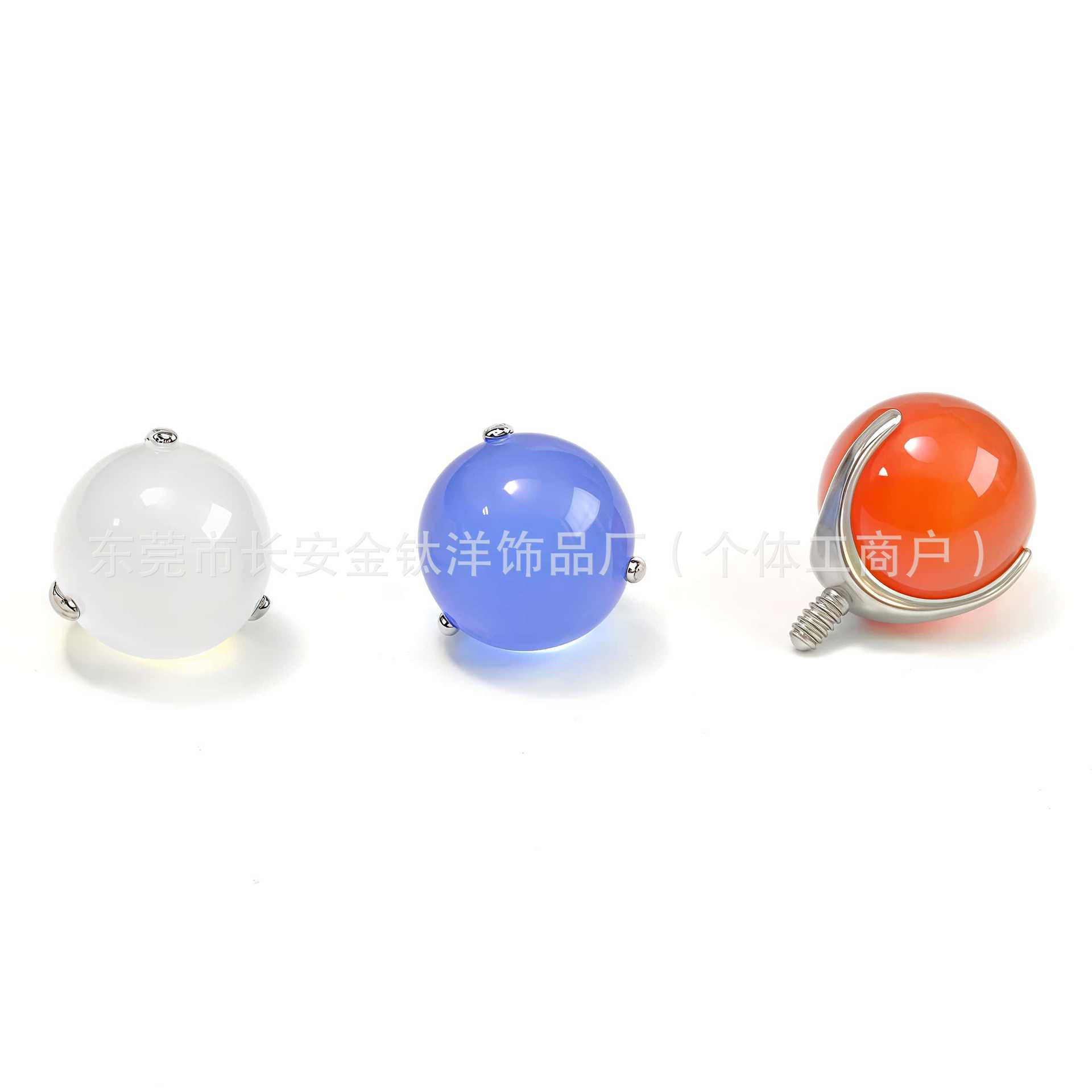 F136 Titanium Inner Thread Three-Claw Agate Ball Labret Stud Tongue Nail Lip Nail Ear Cartilage Piercing Jewelry detail image 7