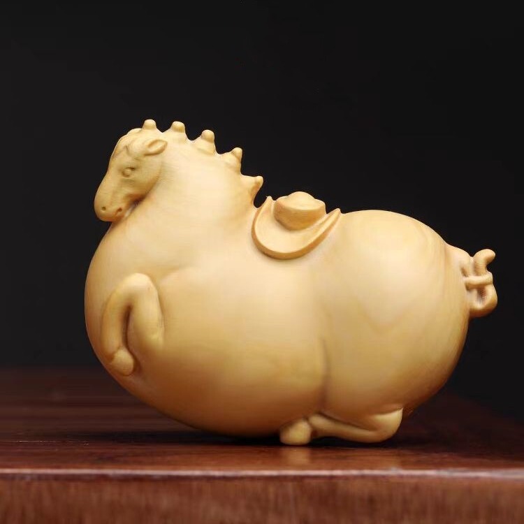 Authentic Small Leaf Boxwood Natural Solid Wood Carving Cute Little Tang Horse Chubby Horse Toy Hand Piece Small Object