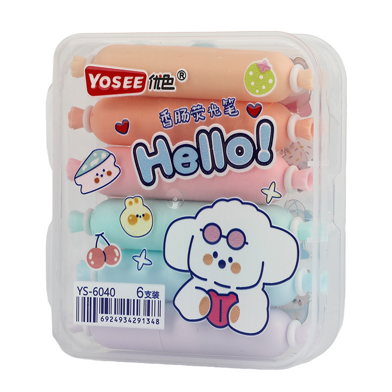 YS6040 dibujos animados salchicha fluorescente pluma estudiante escuela suministros marcador pluma con dibujos animados DIY pegatinas