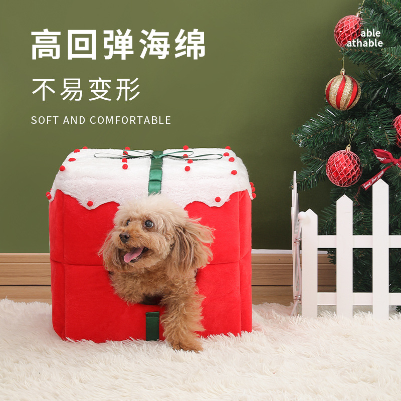 Caja de regalo transfronteriza Nido de gato de Navidad Nido de mascota cuadrado de doble uso de gran espacio completamente cerrado Perrera de invierno al por mayor