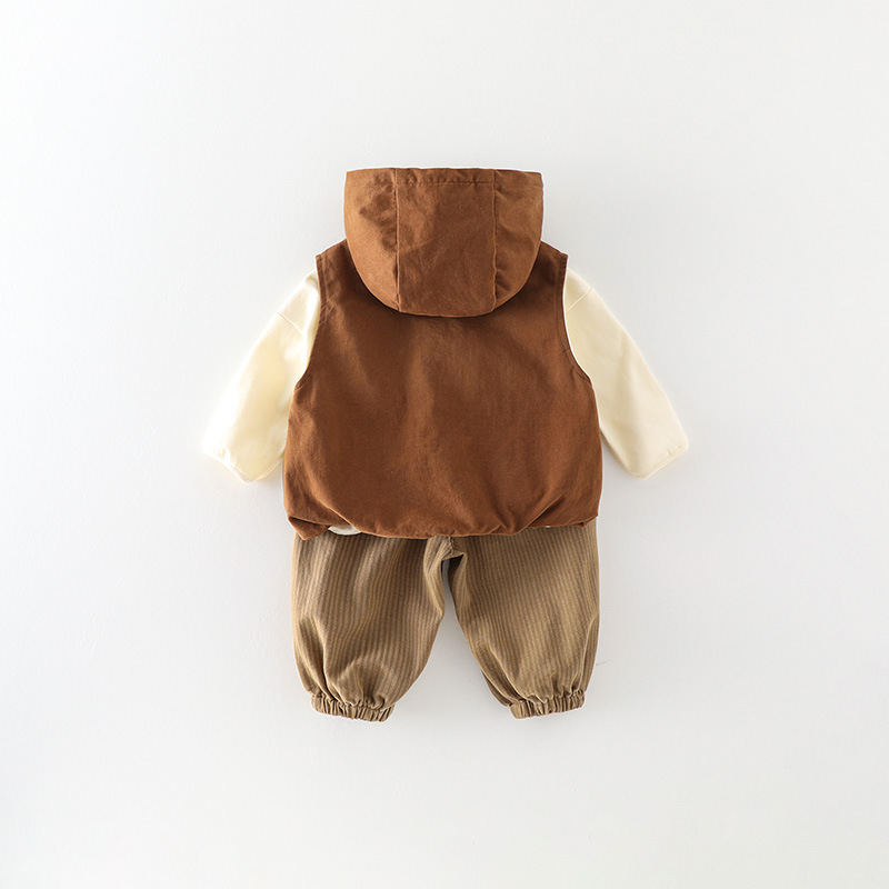 소년의 가을 조끼 3 조각 세트 소년의  의 봄과 가을 옷 서양식  바지  의 세트 후드