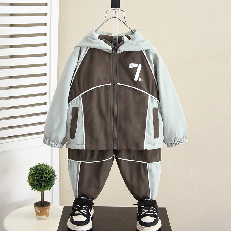 6115 Ropa para niños Chaqueta con capucha de otoño de dos piezas Niño guapo Traje deportivo de primavera y otoño 2025 nuevo bebé