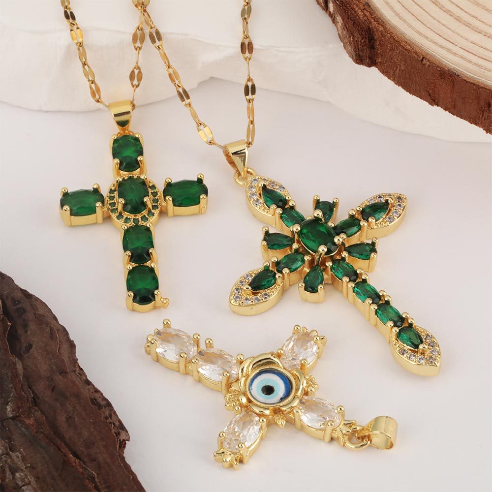 Zircon Inlay Material Charms, Pendant Necklace Classification Copper Chain Material 1 Piece Quantity Daily Occasion Cross Lips Colorful Copper Elegant Copper Charms Pendant Necklace