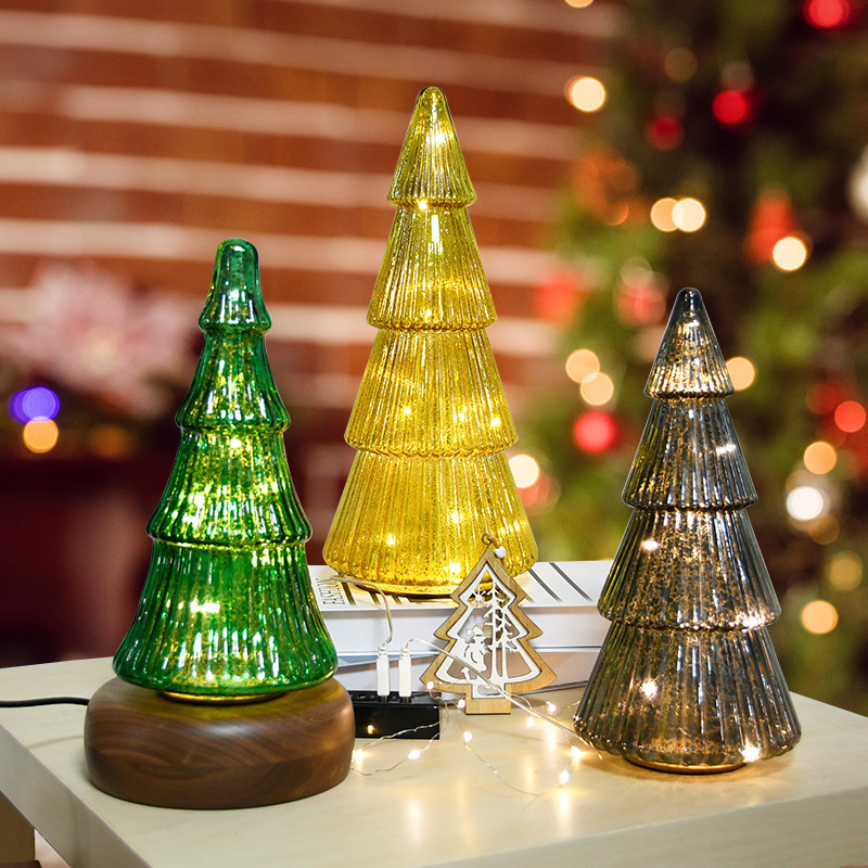 クリスマスシーン装飾新作カウンターショーウインドーデスクトップ置物小型ガラスクリスマスツリー発光装飾灯|undefined
