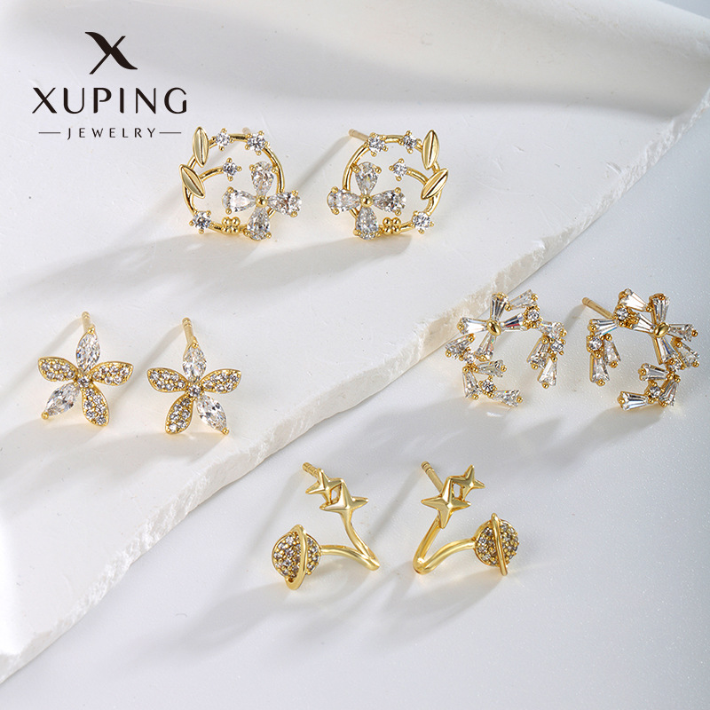 Joyería Xuping bronce le dice a todos los pernos de flores de diamante de alta calidad lujoso ligero Zhongsen aretes dulces pernos de aretes