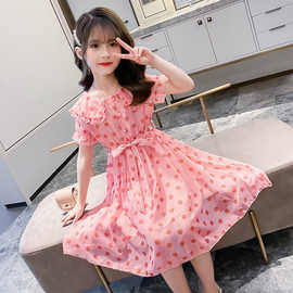 女童2025新款韩版波点连衣裙夏装儿童夏季裙子女大童洋气雪纺裙潮