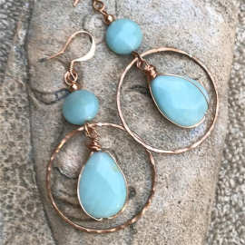 跨境EBAY独立站  大红铜圈耳环 复古手绕丝松石耳环饰品