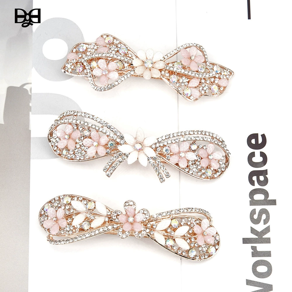 Заколки для волос HUAGU JEWEL с цветочным бантом - металлические зажимы с кристаллами, элегантный флористический аксессуар