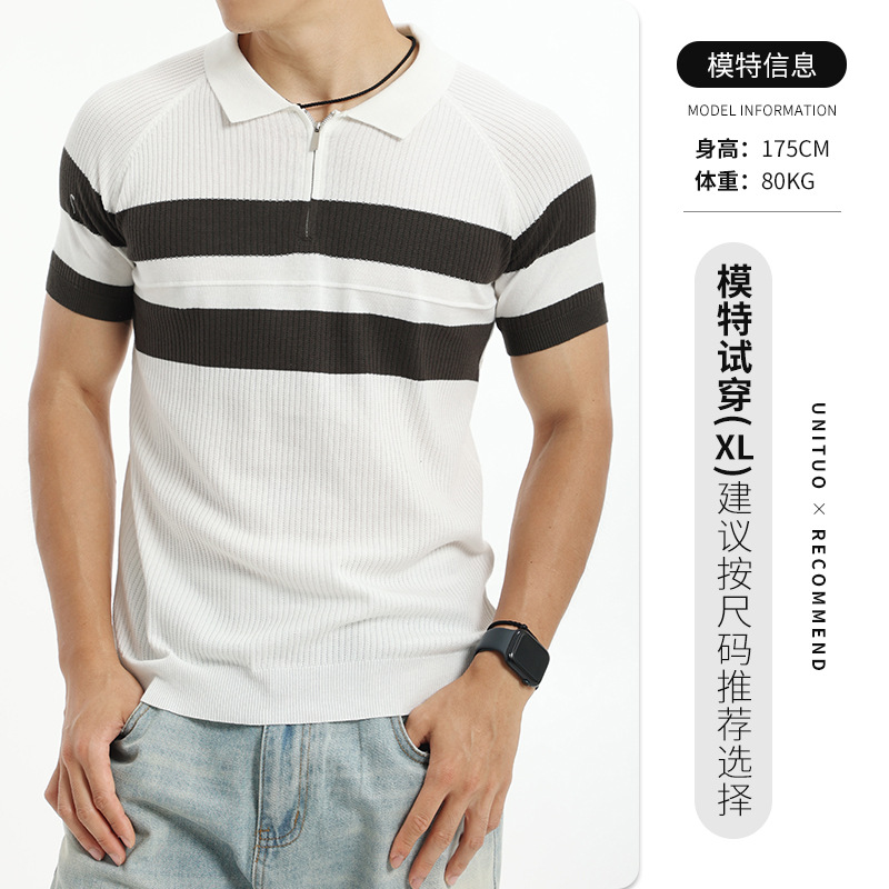 Europa y América transfronterizos hombres con solapa de hielo camisa de polo de punto de manga corta hombre verano alto sentido viejo estilo de negocios hombre