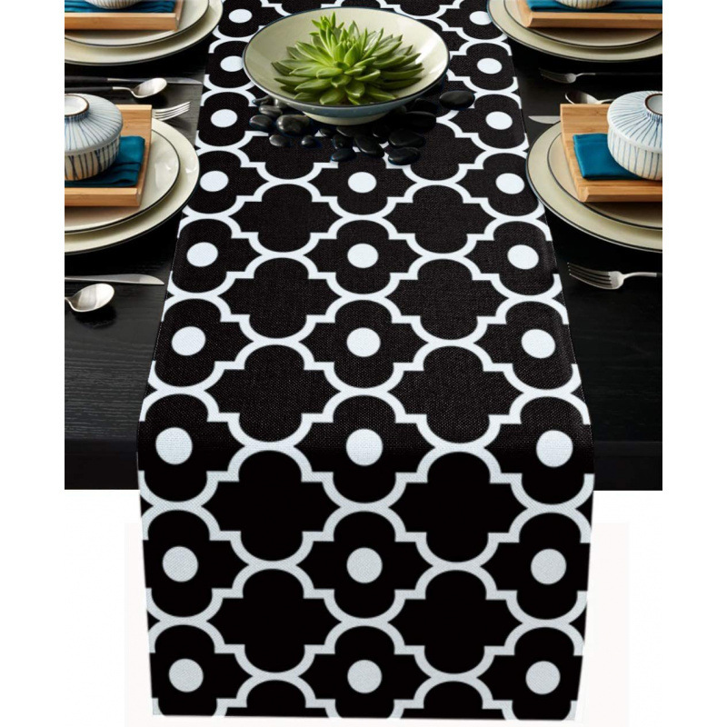 Bandera de mesa de rayas geométricas de lino de Amazon moderna y simple mantel a cuadros en blanco y negro almohadilla de mesa para el hogar image 18