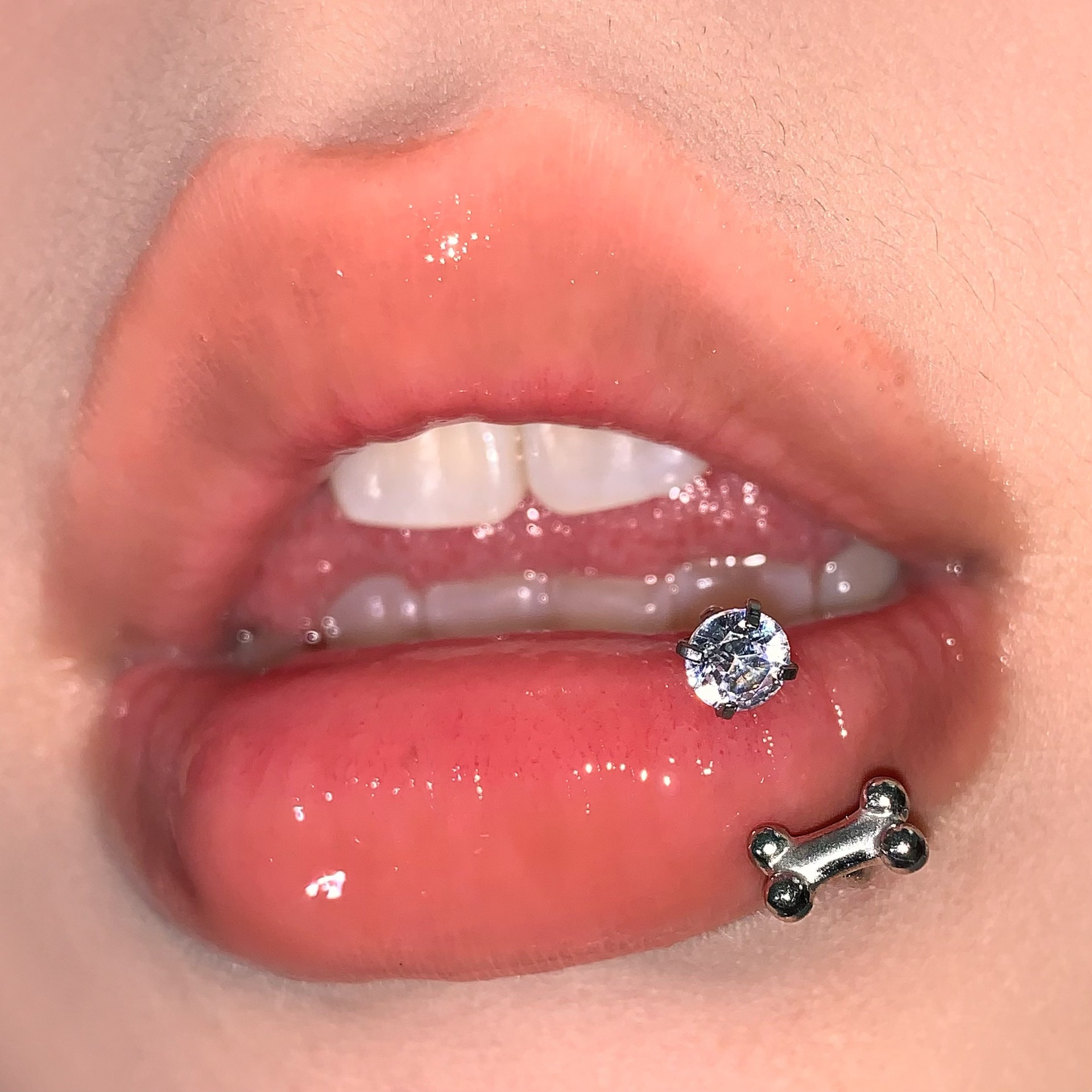 Pointed labret stud close-up product detail