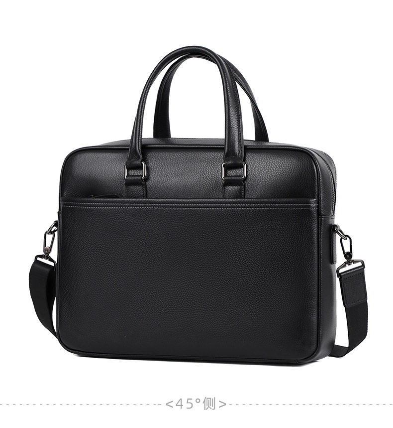 Túi xách tay nam da bò thật 39×10×29 cm có hai ngăn khóa kéo, đeo chéo một vai — Màu đen chi tiết 14