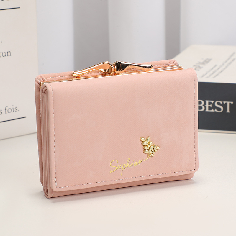 Nuevo monedero de estudiante de franela fresca pequeña de estilo nacional plegable simple, clip de dinero de sentido avanzado, billetera corta para mujer