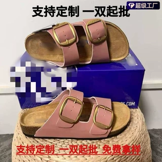 2025夏季新款男女一字凉拖鞋BK全牛皮勃肯鞋真皮软木厚底博肯凉鞋