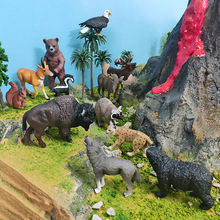 跨境仿真动物12款模型猞猁棕熊公驼鹿松鼠马鹿野牛浣熊羚羊鹰玩具