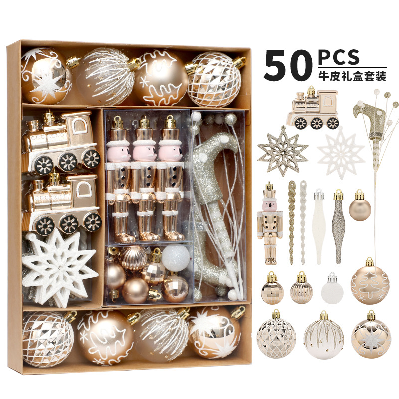 Decoraciones de Navidad 50 Unids Champagne oro pintado traje de bola de Navidad colgando adornos decoración del árbol de Navidad colgante