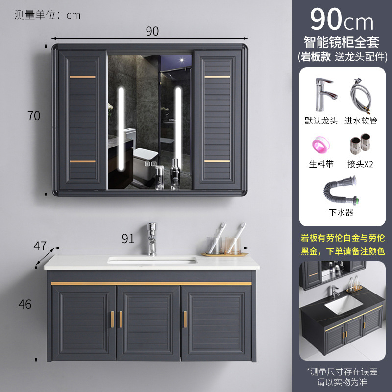 Espacio de baño de aluminio deslizante feng shui espejo gabinete baño montado en la pared inteligente espejo oculto lavabo simple lavabo