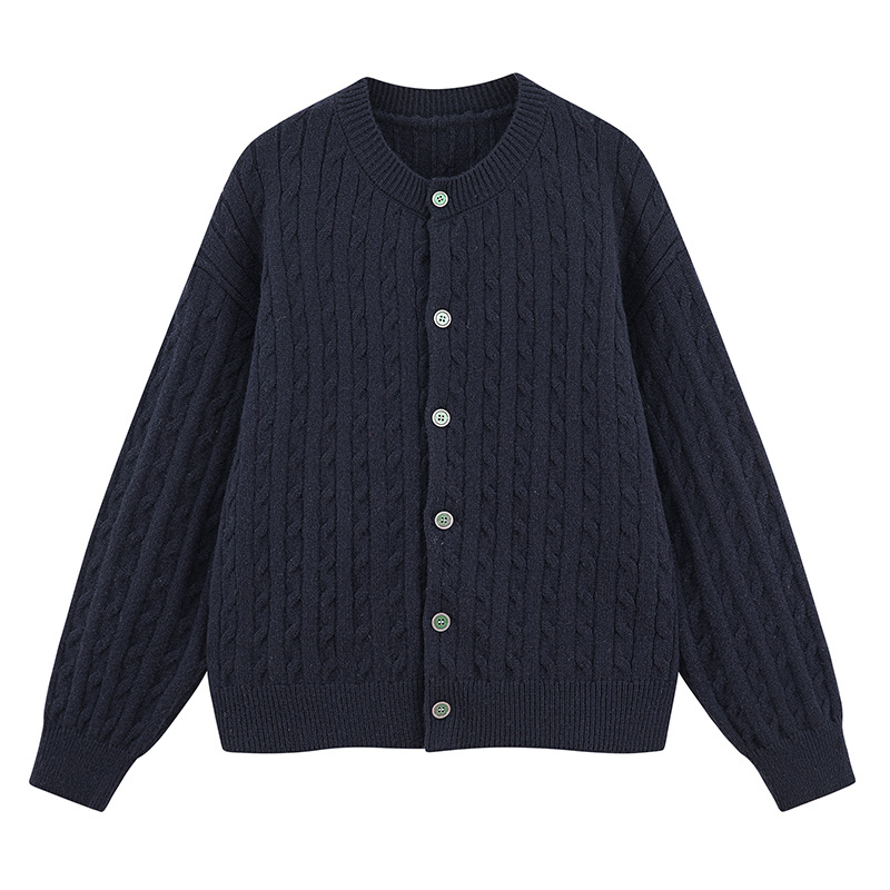 纯色简约麻花肌理感毛衣开衫女男秋季潮牌宽松百搭加厚针织衫外套，男装针织衫/毛衣，星座614