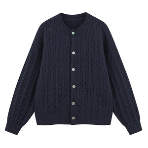 纯色简约麻花肌理感毛衣开衫女男秋季潮牌宽松百搭加厚针织衫外套，男装针织衫/毛衣，星座614