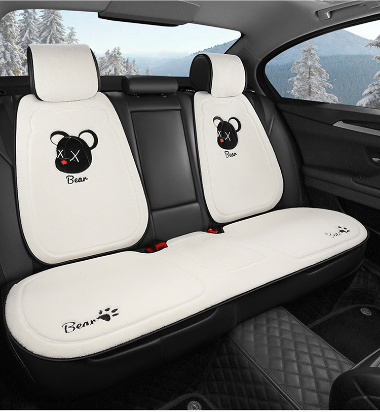 Cross-border winter car plush cushion single-piece rear lambswool cute bear cartoon cushion non-slip three-piece set